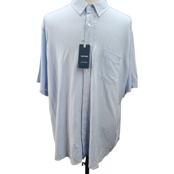 NWT Sedyrak Mens Dress Shirt 2XL Blue Linen Blend Short Sleeve Button Down Soft - Picture 2 of 12